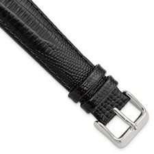 18mm 7.5" Black Teju Lizard-Style Grain Leather Silver-tone Buckle Watch Band