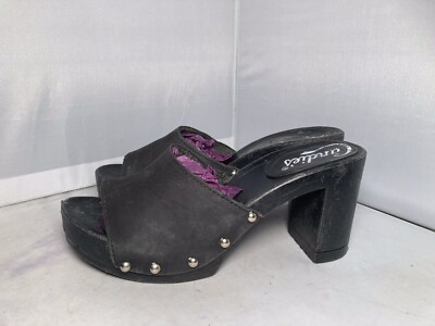 Vintage 1980's Candies Original Sandals High Heels Slides Black Leather  38