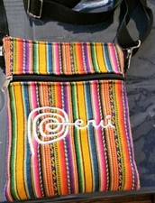 Peruvian textile wool bag Folk Art, 2 zippers Back/Front, long adjustable strap.