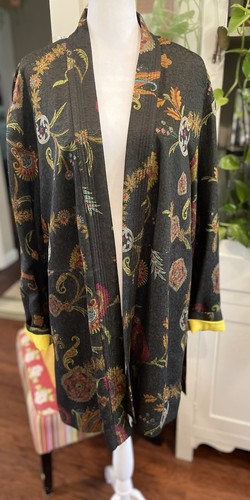 ETRO Milano Italy Kimono Jacke vorne offen Gr. 44 /US 8 Seidenmischung schwarz gelb - Bild 2 von 22
