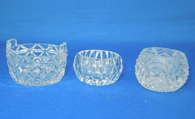 Vintage Lot of 3 Lead Crystal Clear Cut Glass Salt Cellars