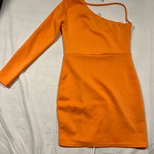 Pretty Little Thing Womens Tangerine One Shoulder V Plunge Bodycon Dress Size 8