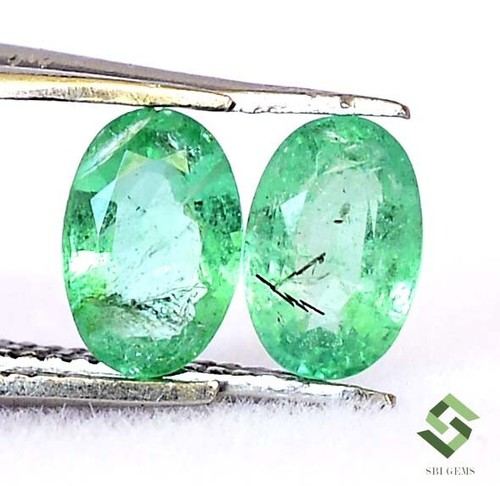 6x4 mm Certified Natural Emerald Oval Cut Pair 0.95 CTS Untreated Loose Gemstone - Picture 2 of 6
