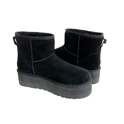 UGG CLASSIC MINI PLATFORM BLACK SHEARLING LINED BOOT US 7 / EU 38