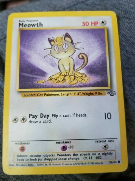 NM Gold Border Pokemon MEOWTH Card JUNGLE Set 56//64 Fruit Roll Up PROMO Gen Mill
