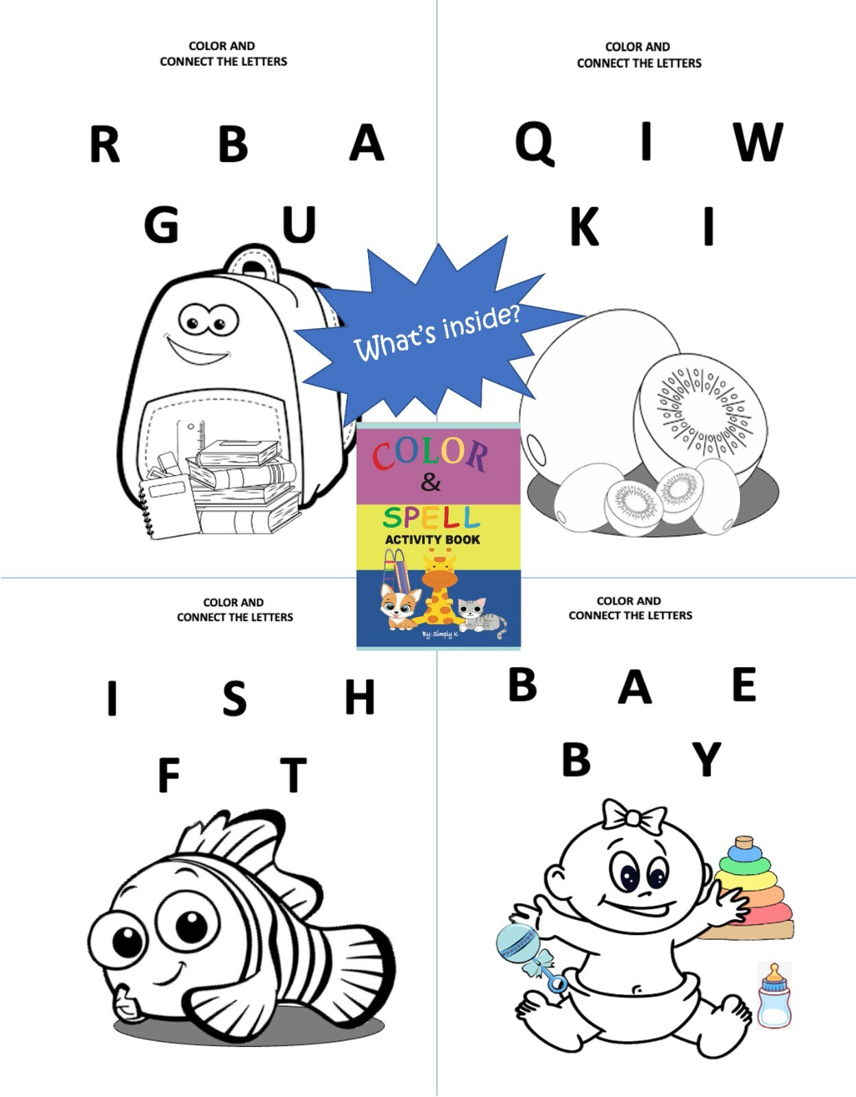 Coloring activity book for kids with pencil and crayons, Large print coloring bk