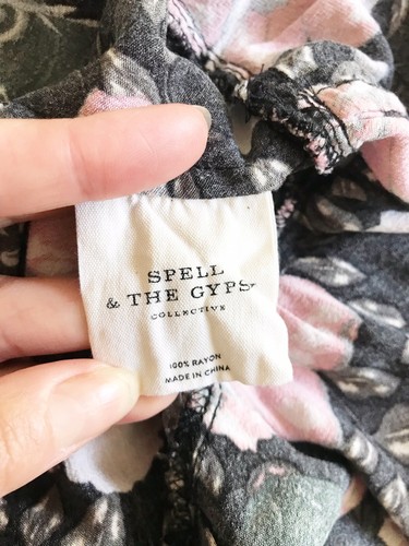 SPELL DESIGNS Dress Size XS Black Floral Short Sleeve Pockets Rayon Winona Mini - Picture 7 of 8