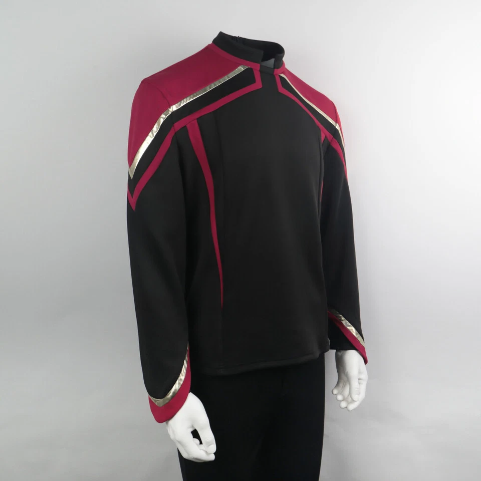 Cosplay Almirante JL Picard Rojo Dorado Rayas Uniforme Flota Inicial Top Camisas Disfraces Foto 3 de 4