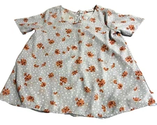 Sienna Sky Womens Blouse Sz L Blue Floral Lace Back Scoop Neck Short Sleeve NWOT