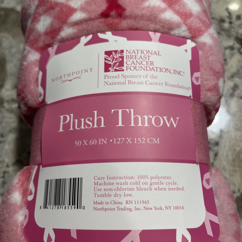 Lanzamiento de felpa para cáncer de mama de Northpoint Trading, 50" x 60", rosa y blanco, nuevo Foto 4 de 4