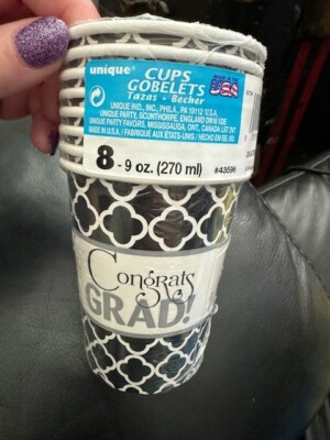 Unique Congrats Grad 8ct. Paper Hot/Cold Cups 9oz Party Tableware New!!!