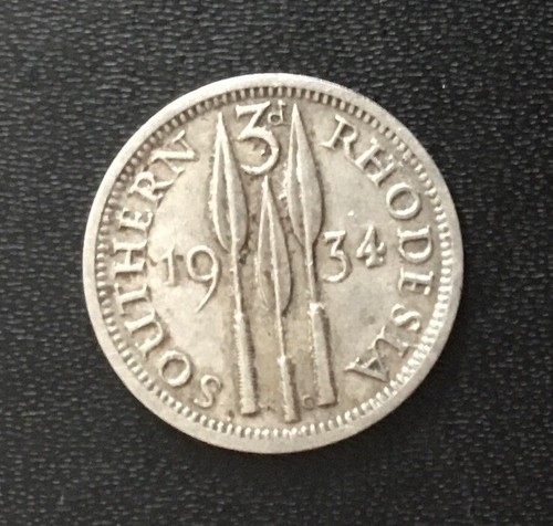 1934 SÜDRHODESIEN Threepence 3d Three Pence hochwertiges Sterlingsilber 3