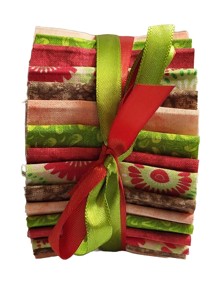 Tiras de rollo de gelatina tela de acolchado 20 ~ 2,5" melocotón verde lima rojo marrón algodón coser Foto 4 de 4