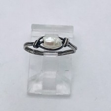 SIZE 4 STERLING SILVER HANDMADE WIRE RICE PEARL FINE RING 0.5g 925