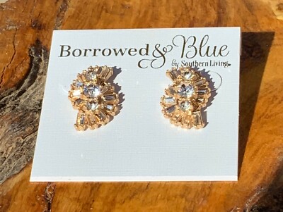 Borrowed & Blue Earrings Bling Gold tone Crystal Glamour Wedding Formal New NWT