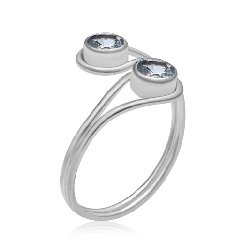 Blue Topaz Gemstone 925 Sterling Silver Handmade Bypass Wrap Wedding Women Ring - Bild 2 von 6