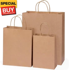 100pc Brown Paper Bags with Handles Bulk Brown Gift Bags - Assorted Sizes for Pa