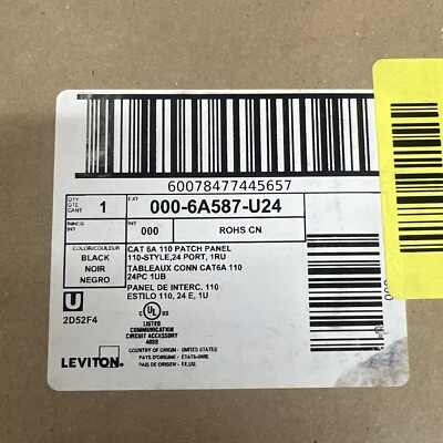 Leviton CAT6a 110-Style Angled Patch Panel 24-Port 1RU 6A587-U24