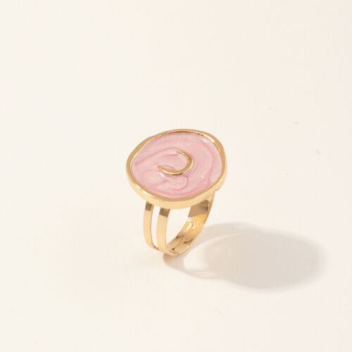 Women Fashion Simple Gold Oil Drop Pink Moon Round Ring Adjustable Jewelry - Photo 1/4