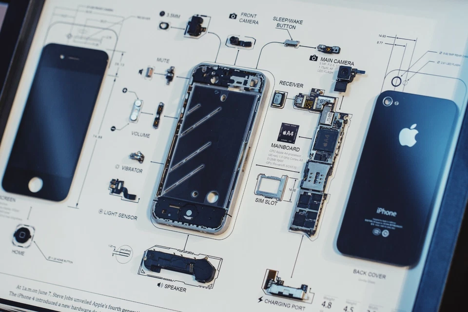 Disassembled iPhone 4 Teardown With Frame, Deconstructed iPhone Art Disassembly - Image 2 of 4