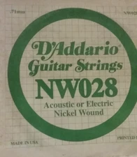 D'Addario Guitar String Acoustic or Electric Nickel Wound NW028
