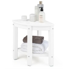 2-Tier Corner Shower Bench Stool Waterproof Bathroom Heavy Duty w/ Shelf White