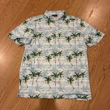 Yatta Golf Blue Tropical Palm Trees Performance Stretch Polo Shirt Size Large