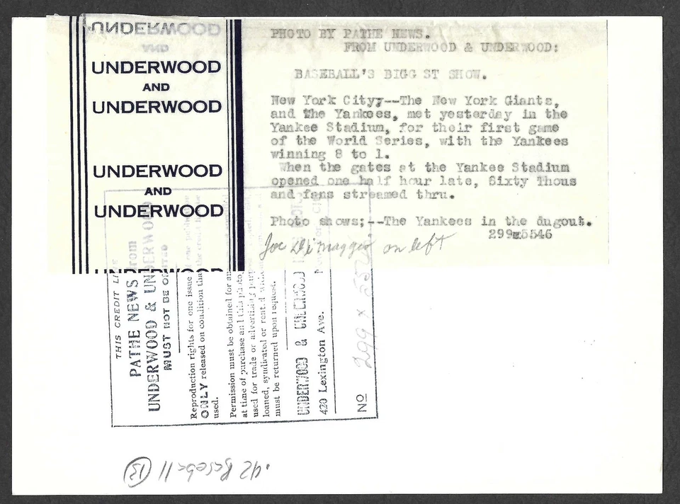 1937 World Series Joe DiMaggio Lou Gehrig NY Yankees Type 1 Original News Photo - Image 3 of 3