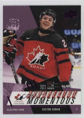 2024 Upper Deck Team Canada Juniors Electric Pink 8/99 Easton Cowan #PM-1 1ic
