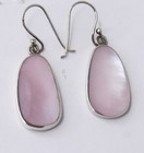 Vintage Sterling Silver 925 Pinkish Mother of Pearl Dangle Earrings Hooks 1 3/8" — photo 5
