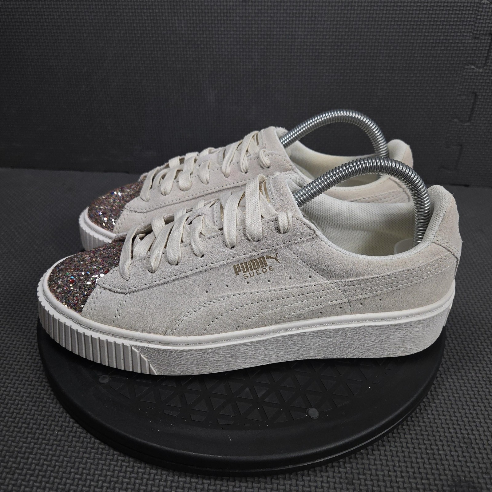 PUMA Suede Shoes Womens Size 9 Beige Glitter Toe Platform Sneakers 356886-02 thumbnail 3