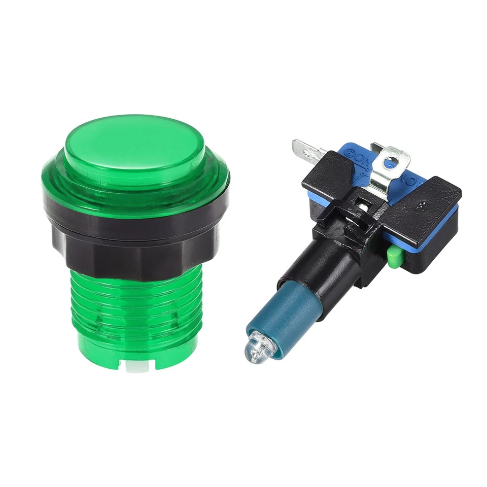 Game Push Button 33.5mm 12V LED Illuminated Switch with Micro switch Green 6pcs - Image 2 of 4