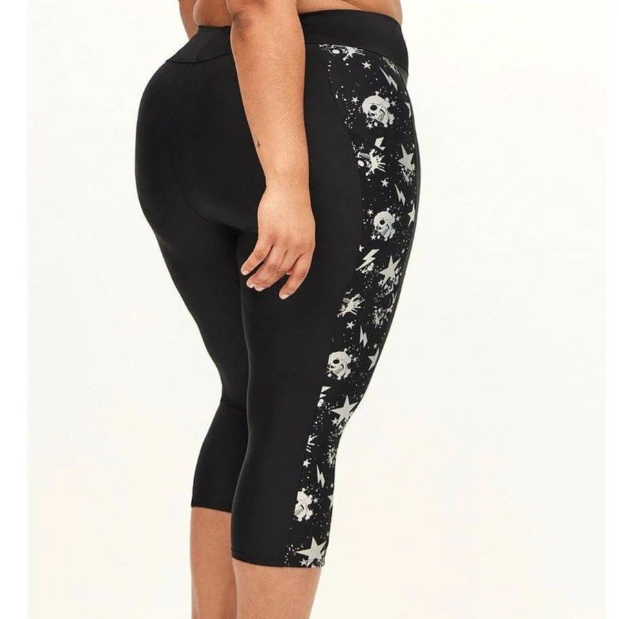 Новый Torrid 1 (1 X 14/16) черный блестящий череп высоты карман плавать Капри леггинсы - Изображение 2 из 3