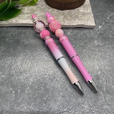 2 PC Handmade Bubblegum Bead Black Ink Pen Set New Free Ship Pink B5827