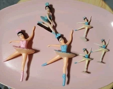 Set 6 Vintage BALLERINA Ballet CAKE cupcake TOPPERS Blue Pink Tutu 70s 80s