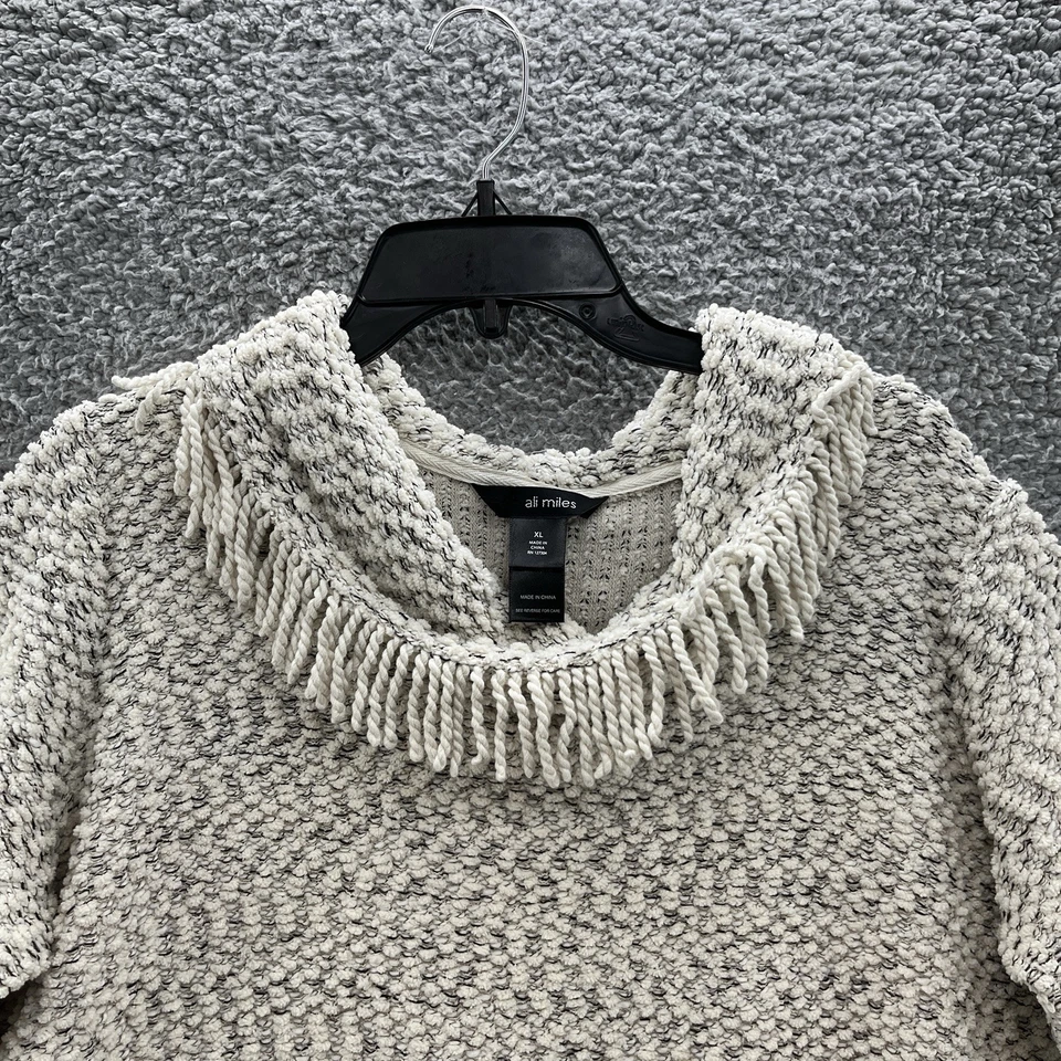 Suéter Ali Miles Mujer XL Algodón Crema Texturizado Tejido Flecos Relajados Pullover Foto 2 de 4