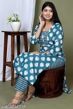 Indian Readymad Cotton Kurta Kurtis Pant Set for Women's Party Festive Outfit Gi