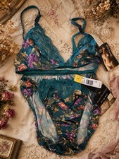 Vtg Maidenform Sweet Nothings Satin Panty Floral Lace Bikini  Bra Size Large 36