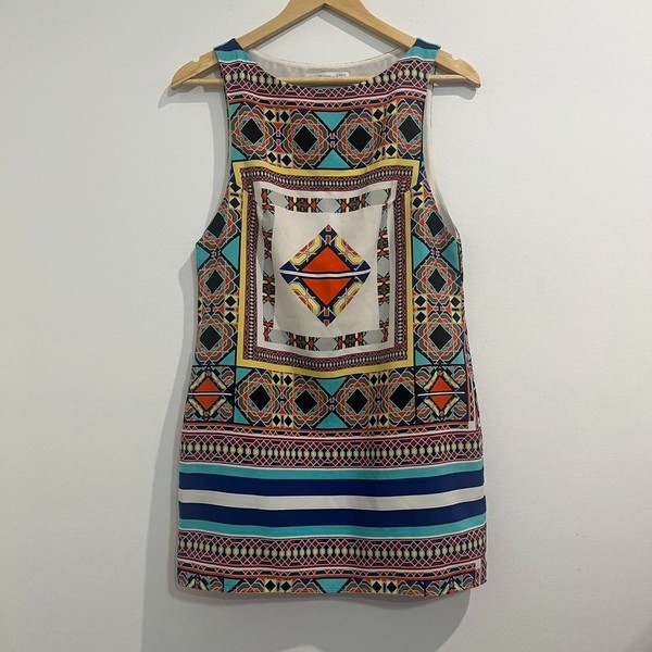 Bec & Bridge Palazzo Mini Shift Dress Sleeveless Bright Geometric Print Size 10