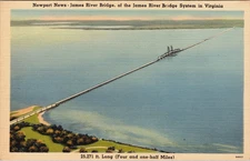 Newport News James River Bridge U.S Hwy 17  Virginia Linen Postcard