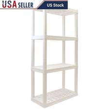 4 Tier Heavy Duty Plastic Garage Shelving Unit Tool Free Assembly Storage New