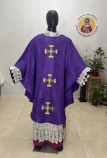 PURPLE  GOTHIC DAMASK  VESTMENT CHASUBLE & STOLE