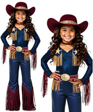 Girls Rodeo Star Costume Wild West Western Cowgirl Fancy Dress Outfit Kids