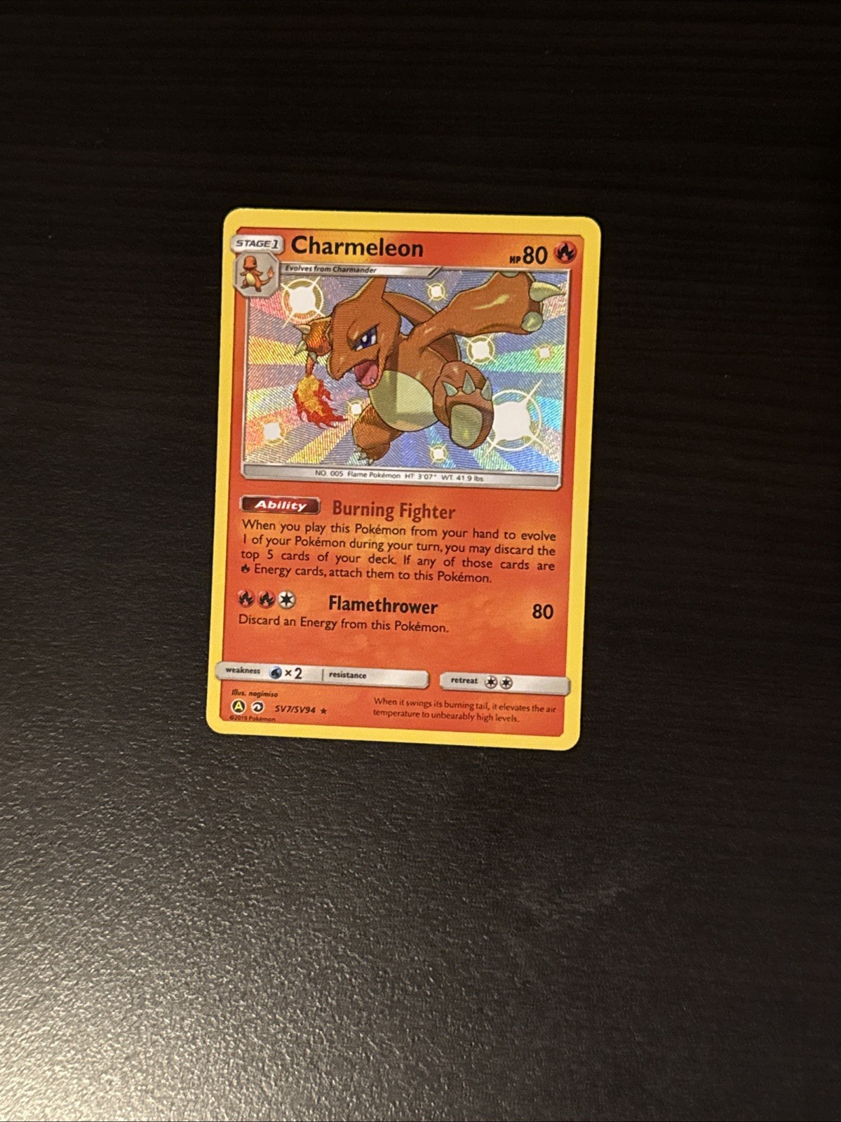 Pokémon TCG Charmeleon Hidden Fates Holo Card SV7/SV94