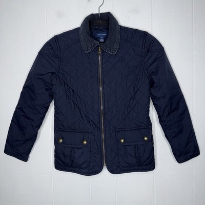 Ralph Lauren Boy s Kids Navy Blue Diamond Quilted Barn Jacket Corduroy Collar M