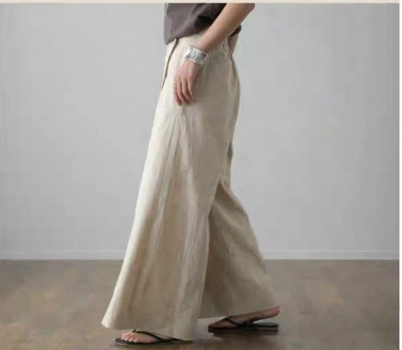 Pantalones envolventes caqui para mujer - Maxi falda estilo tacto de lino, talla M Foto 4 de 4