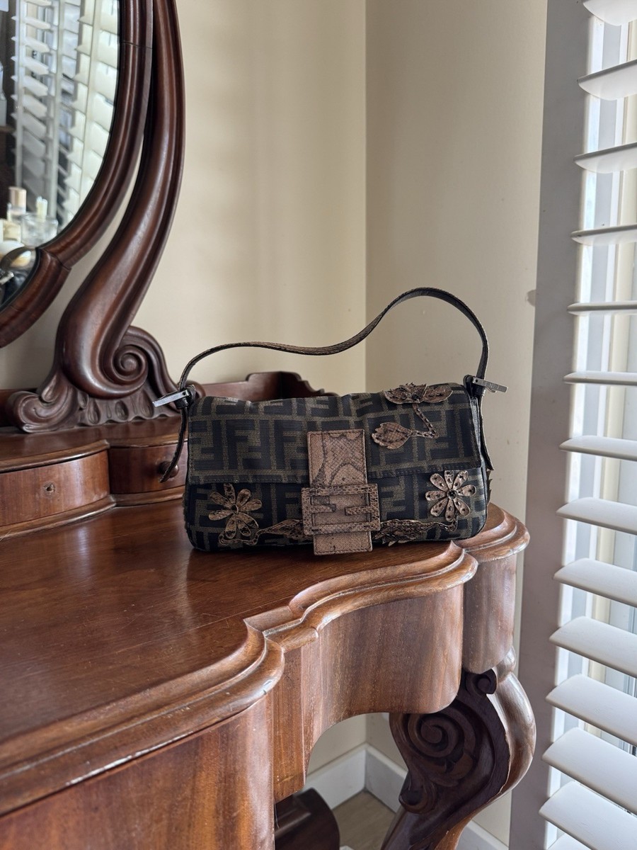 AUTHENTIC VINTAGE FENDI ZUCCA SNAKESKIN BEADED BAGUETTE BAG | eBay