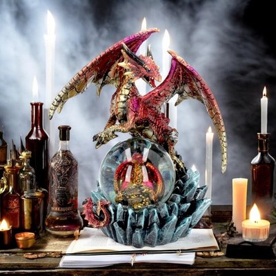 Rote Mutter und Baby Drache Fantasy Kunst Figur Statue Gothic Ornament Skulptur