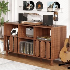 Record Player Stand Media Console with Charging Vinyl Record Storage Cabinet