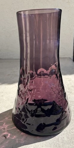VINTAGE Mid Century Modern Purple Amethyst BLENKO GLASS Diamond VASE-Marked-EX!